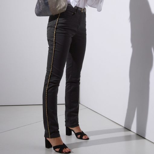 Rovné kalhoty se zlatou lemovkou černá  – Blancheporte