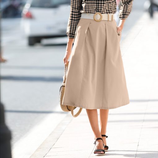 Široká sukně s kapsami a knoflíky béžová  – Blancheporte