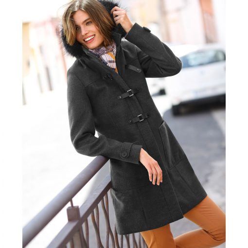 Kabát duffle-coat s kapucí antracitový melír  – Blancheporte