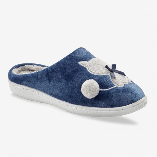 Pantofle s motivem kočky a bambulkou modrá  – Blancheporte