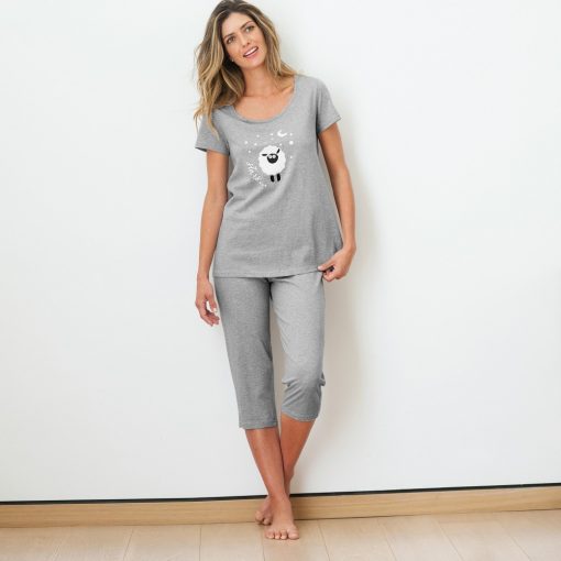 Pyžamo s krátkými kalhotami s potiskem ovečky šedý melír / – Blancheporte