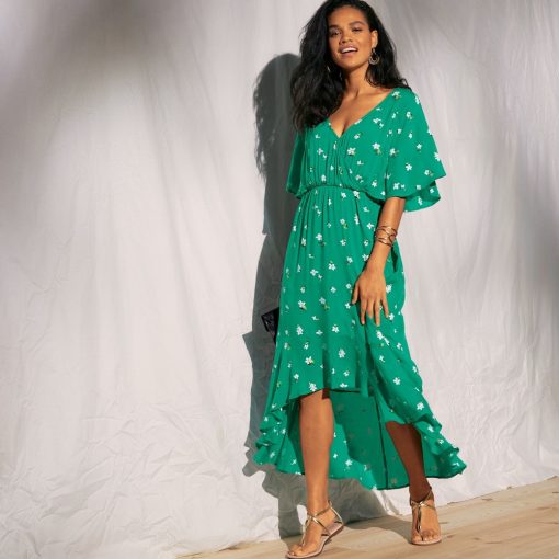Volánové šaty s potiskem zelená/bílá  – Blancheporte