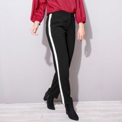 Vzdušné kalhoty s kontrastními lampasy černá/bílá  - Blancheporte