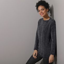 Žinylkový pulovr s copánkovým vzorem šedá / - Blancheporte